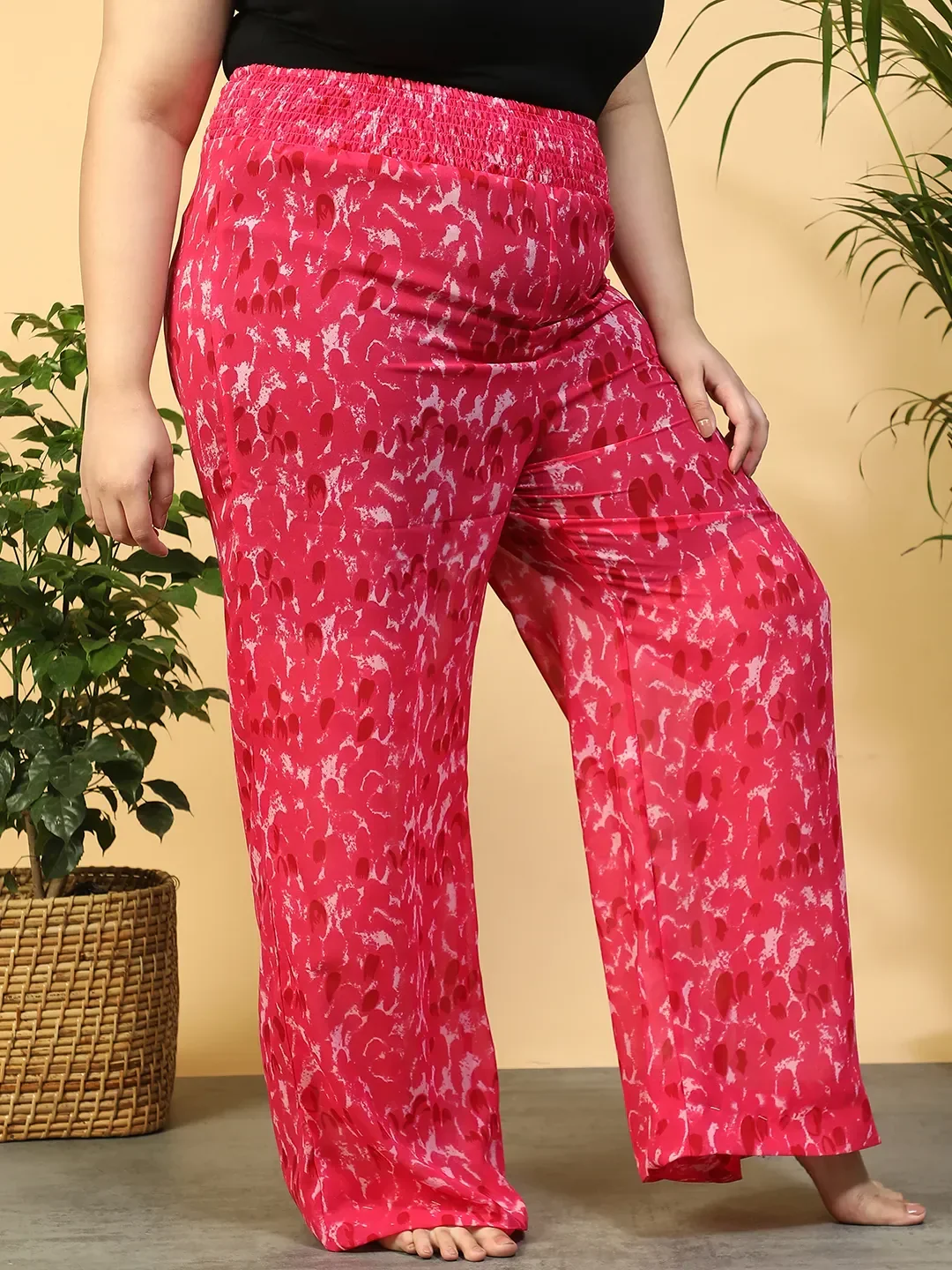 Petal Pink Flared Elasticated Waist Plus Size Women Beachwear Pant - Image 4