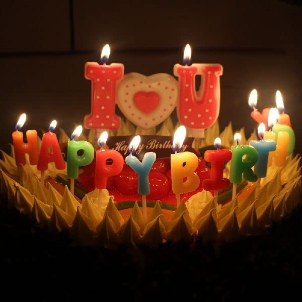 Pink Color White Dotted I Love You Heart Shape Cake Topper Candle - Image 2