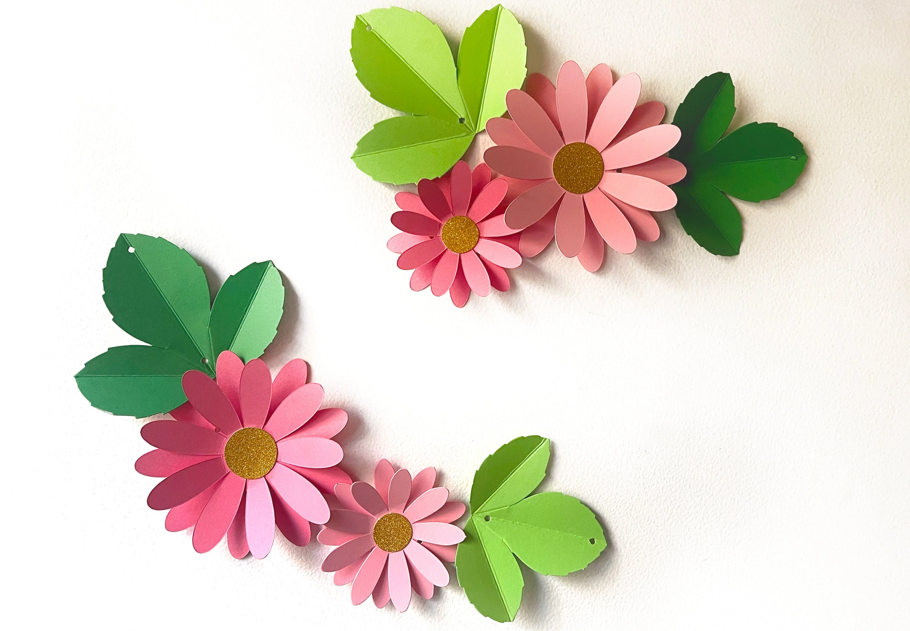 Pink Daisy Flower & Leaves Paper Bunting & Wall Decor - Image 2