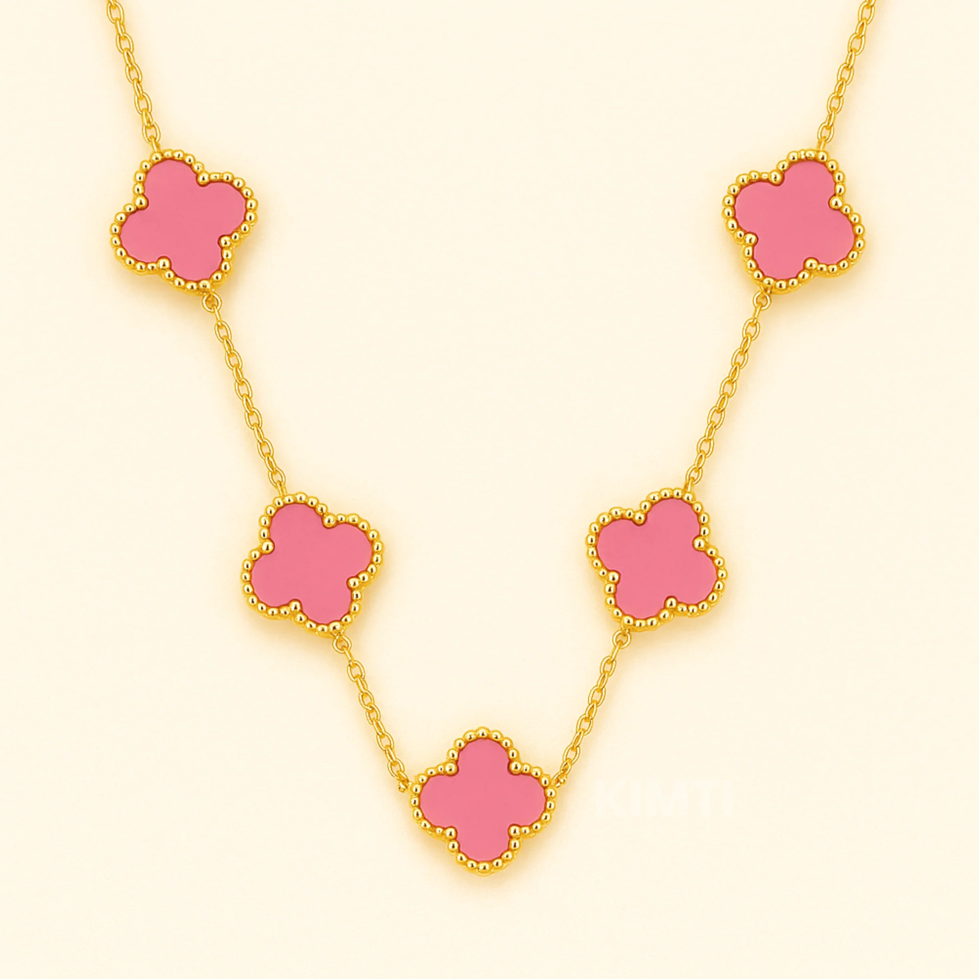 Pink Dreamy Clover Anti Tarnish Necklace - Image 2
