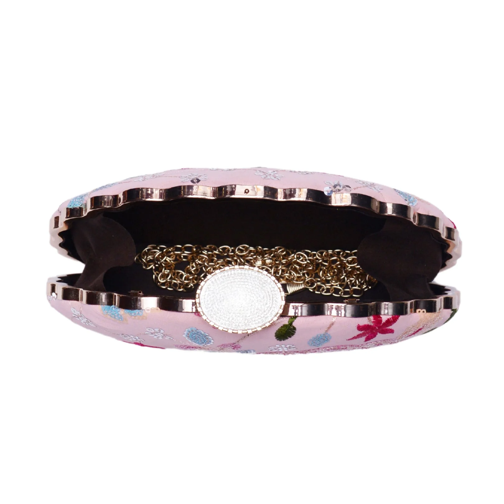 Pink  Embroidered Half Moon Clutch - Image 5