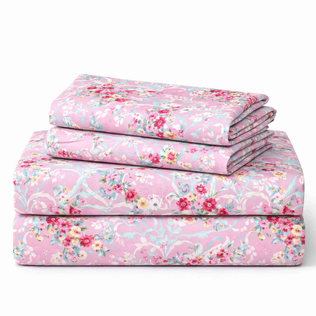 Pink Floral Bedsheet with 2 Pillow Covers – Queen Size (90 x 100 Inches) | Soft Cotton Bedsheet | - Image 4