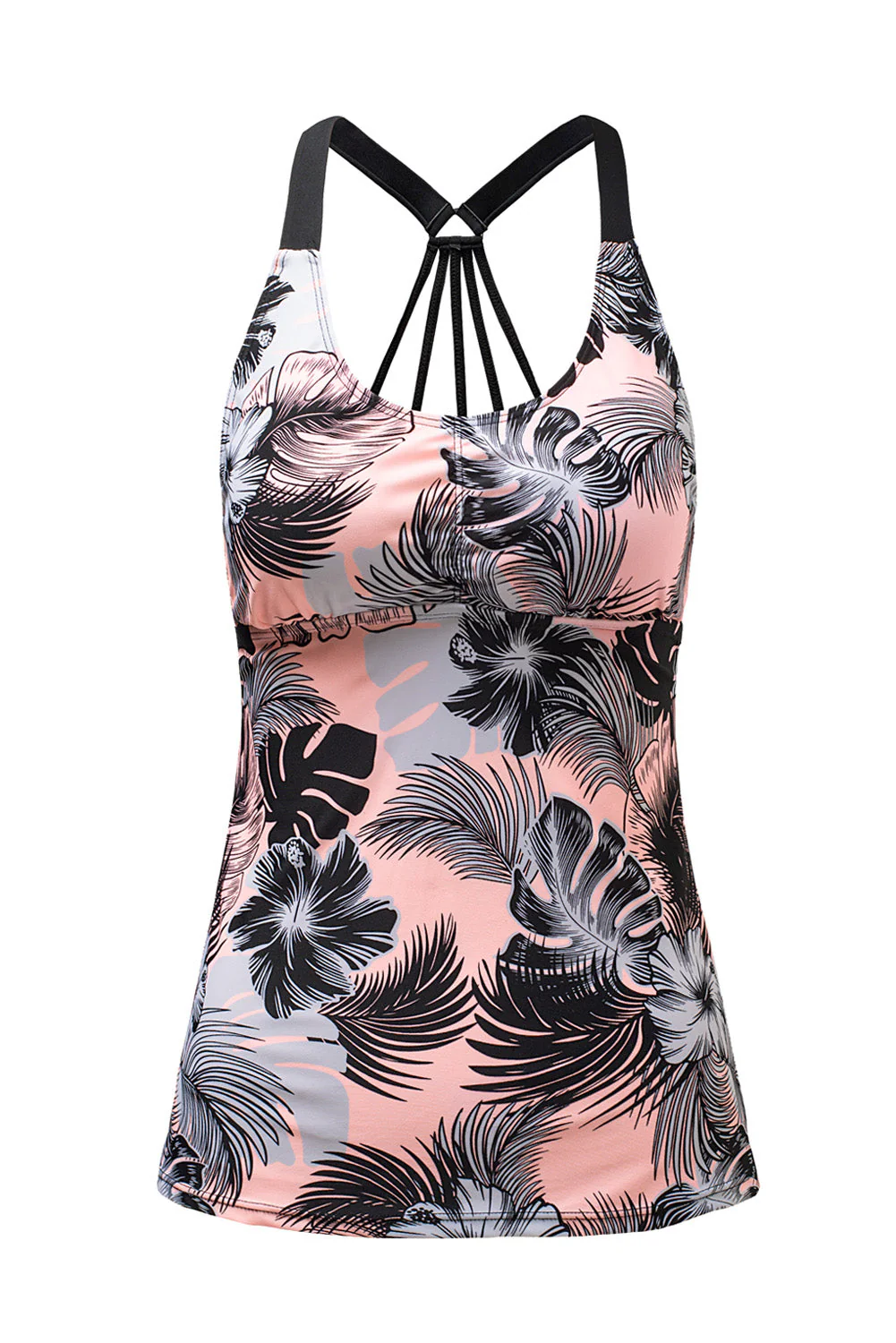 Pink Floral Printed Strappy Raceback Swimwear Top - Image 11