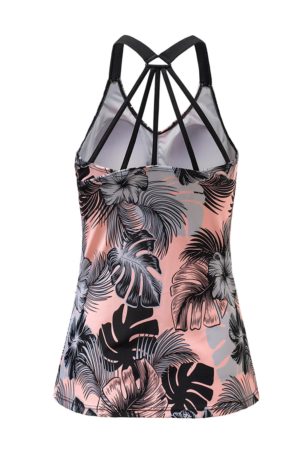 Pink Floral Printed Strappy Raceback Swimwear Top - Image 15
