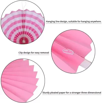 Pink Hanging Paper Fans Decoration (Pack of 6) - Image 2