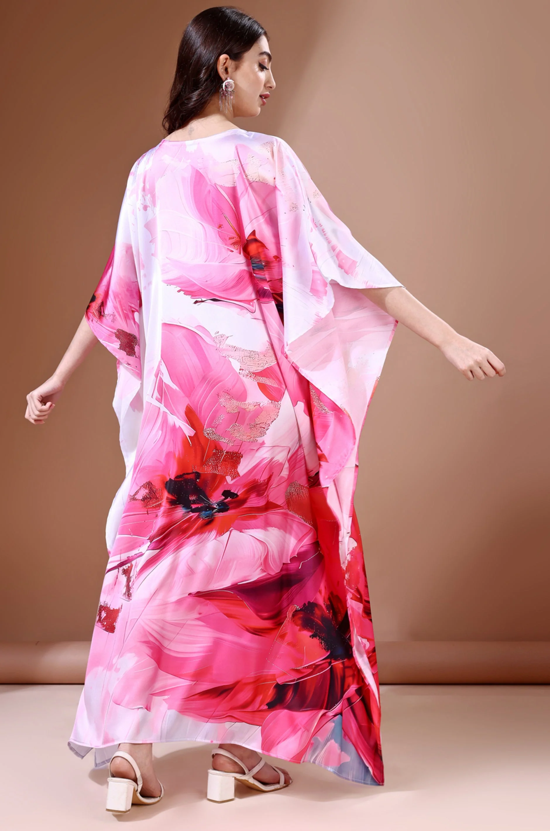 Pink Haven Soft Satin Kaftan With Digital Print - Image 2