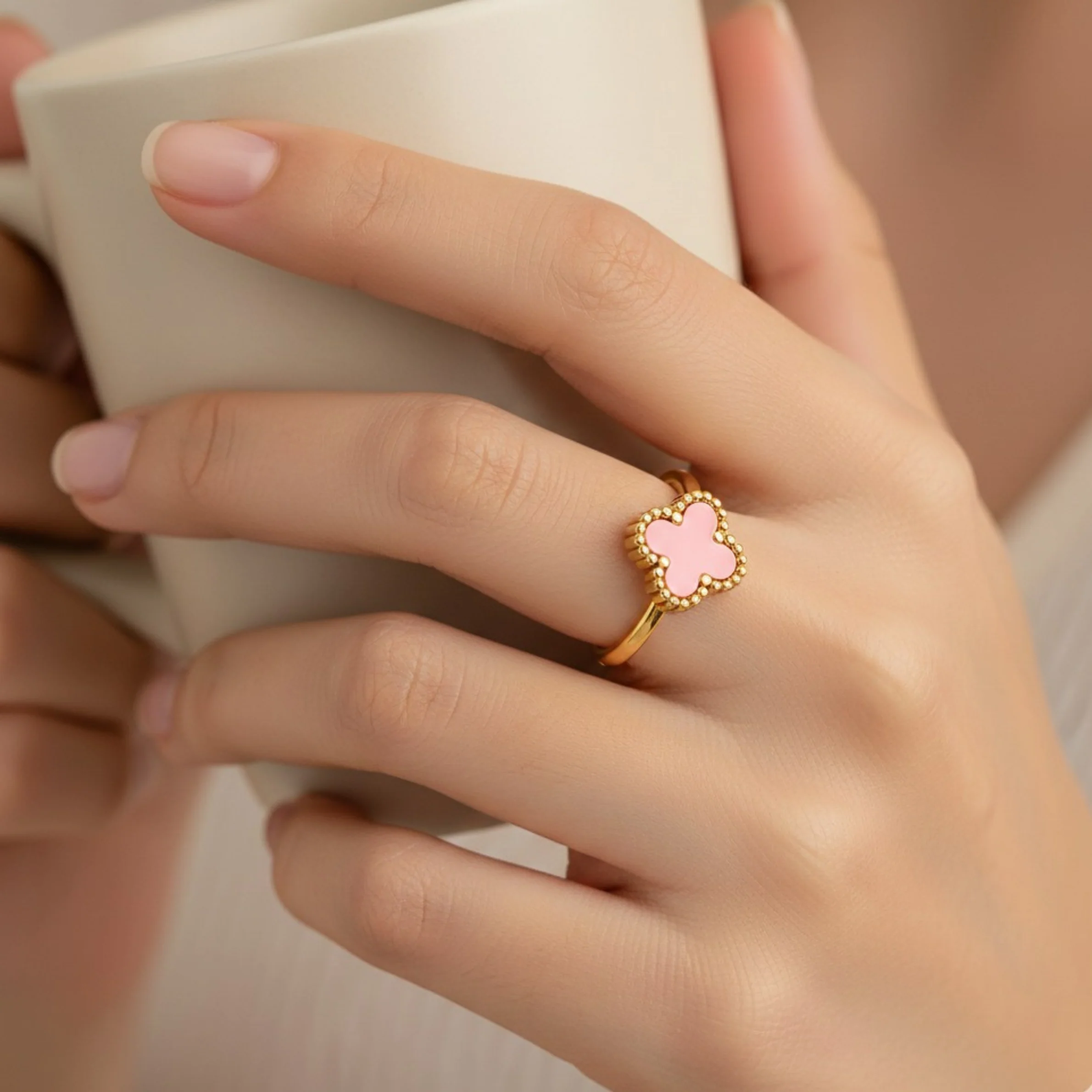 Pink Leaf Clover Charm Ring - Image 15