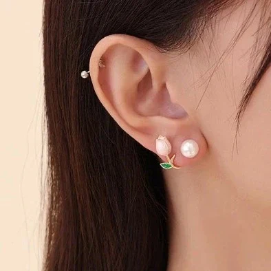 Pink Tulip Pearl Stud Earrings — Buy Any 5 for Rs. 599 - Image 2