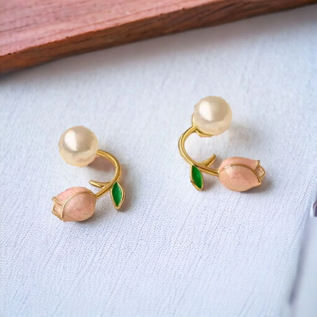 Pink Tulip Pearl Stud Earrings — Buy Any 5 for Rs. 599 - Image 4