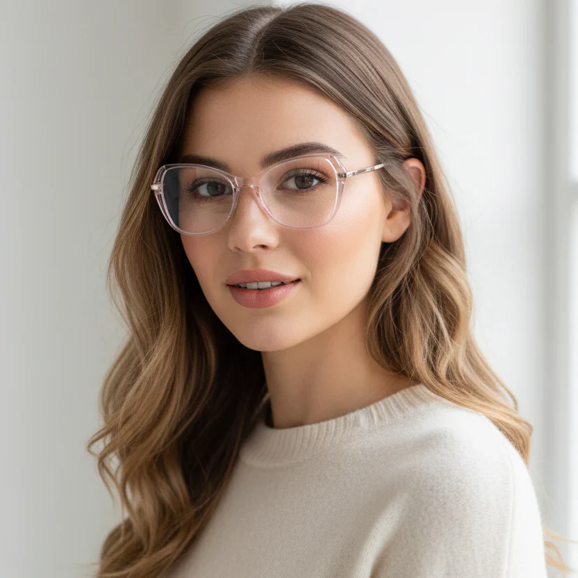 Pink With Gold Designer Cat eye Eyeglasses - Image 4