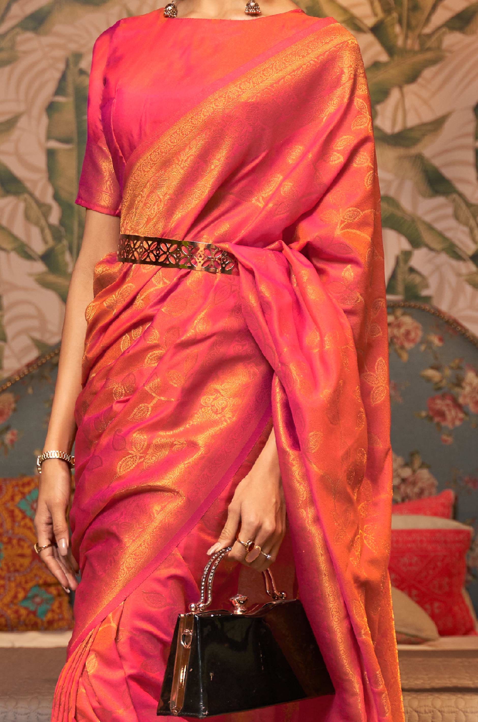 Pink Woven Silk Saree - Image 3