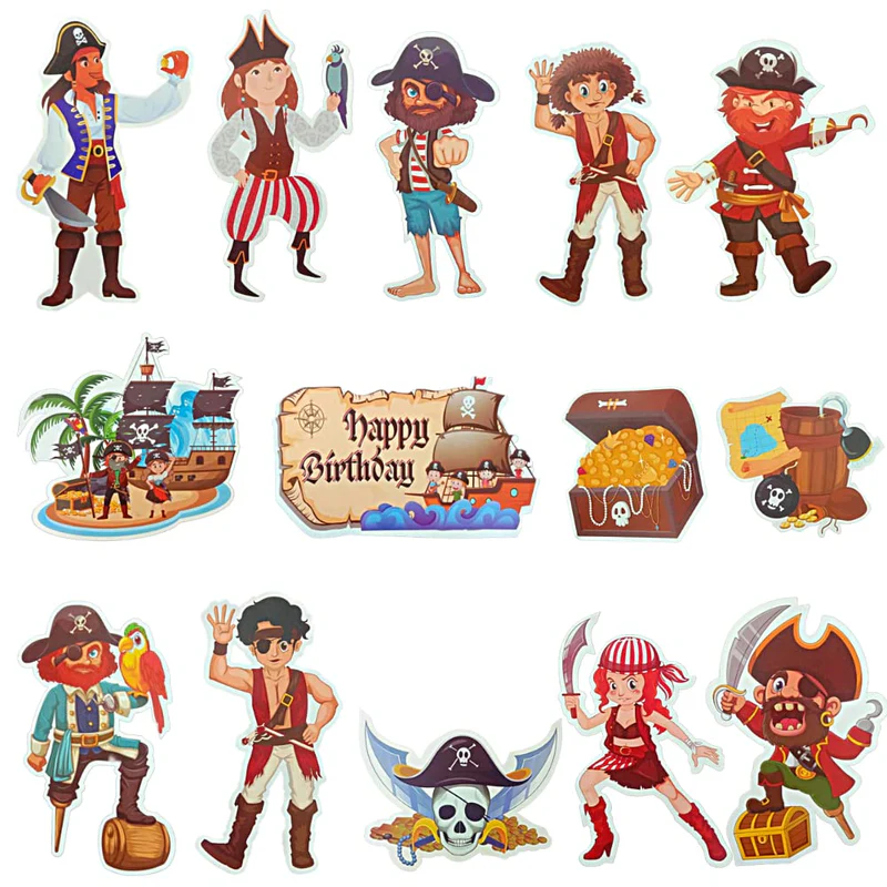 Pirate Theme Birthday Decoration Set With Posters And Happy Birthday Banner, Caketopper  (Pack of 18) - Image 4