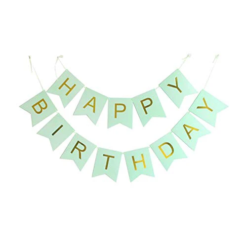 Pista Green Happy Birthday Banner And Yellow Metallic Balloons (Pack of 50) - Image 2