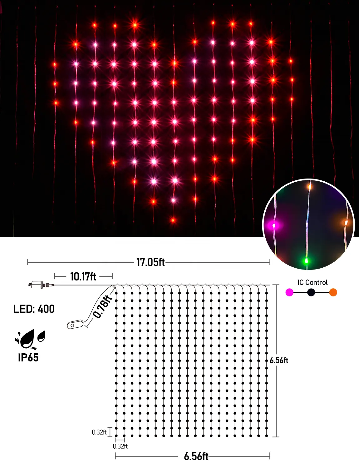 Pixelo: Smart ARGB Curtain Light with 400 LEDs, Bluetooth App Control, Music Sync & Customizable Patterns & Text - Image 4