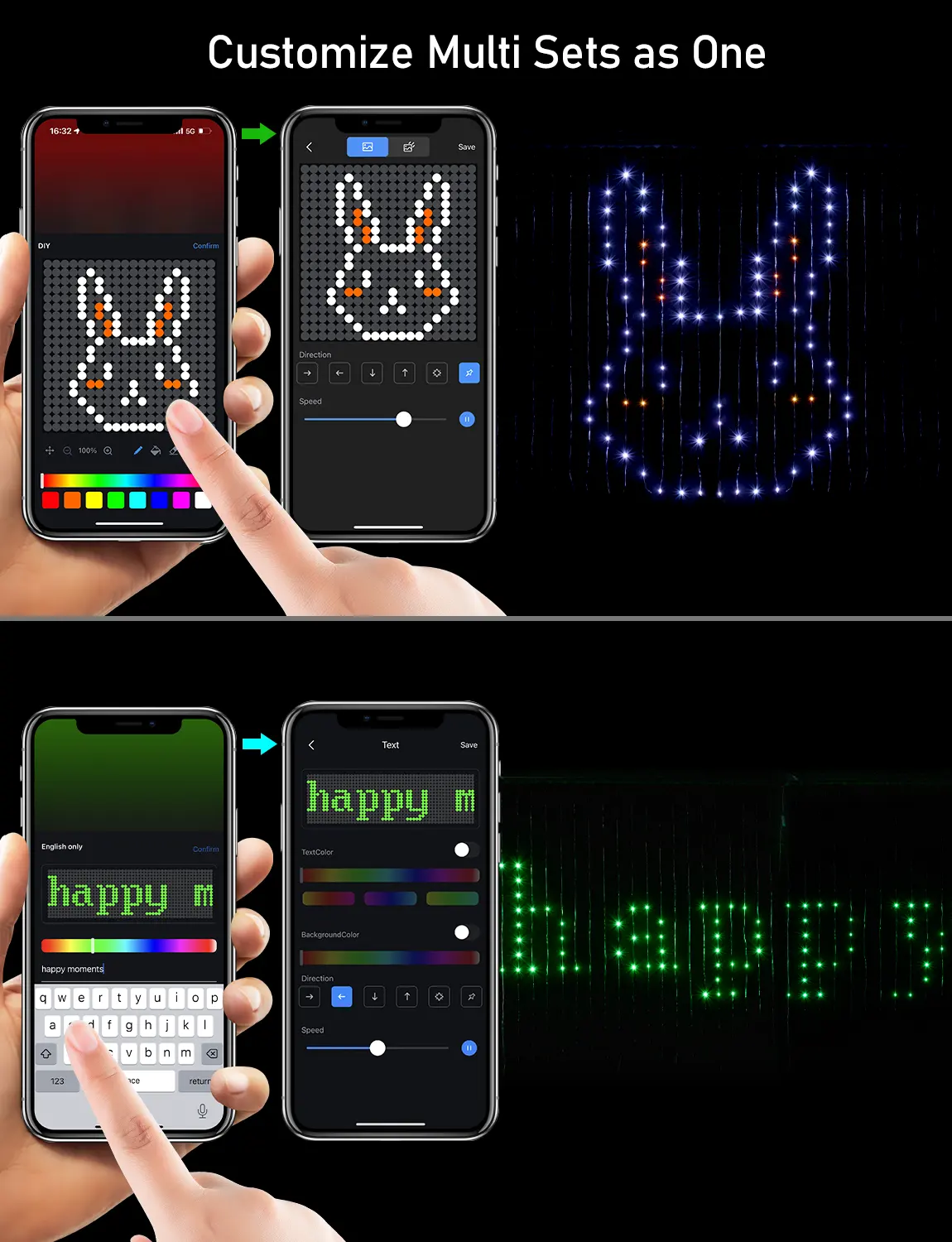 Pixelo: Smart ARGB Curtain Light with 400 LEDs, Bluetooth App Control, Music Sync & Customizable Patterns & Text - Image 6