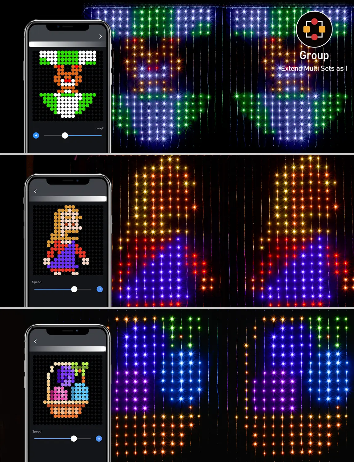 Pixelo: Smart ARGB Curtain Light with 400 LEDs, Bluetooth App Control, Music Sync & Customizable Patterns & Text - Image 7