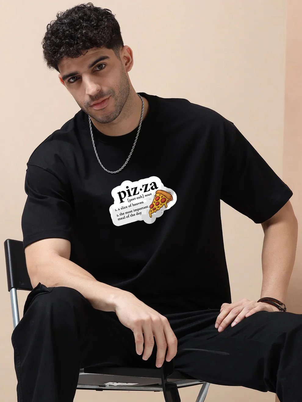 Pizza Black Oversize T-Shirt - Image 3