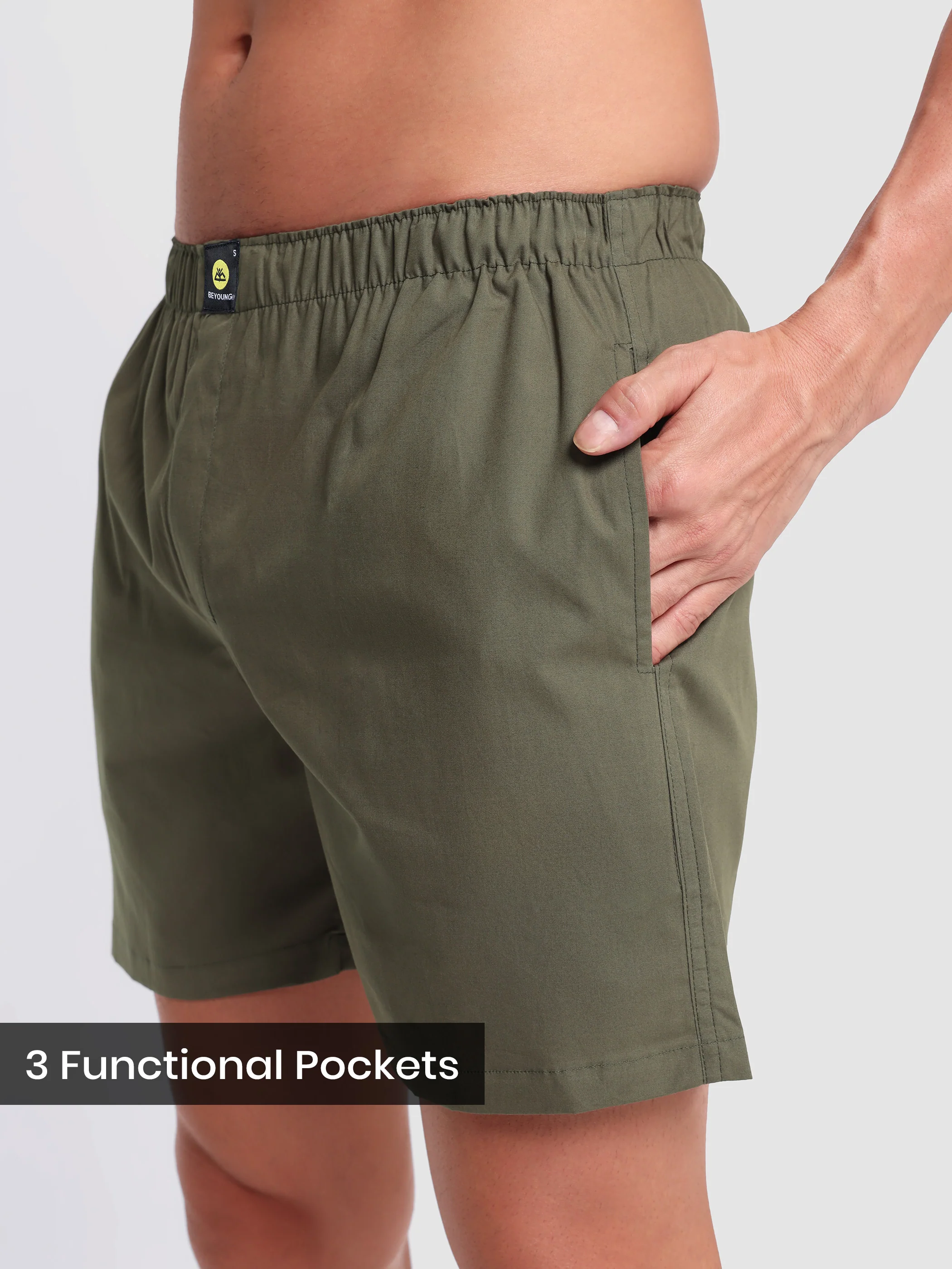 Plain Army Green Mens Boxer - Image 3