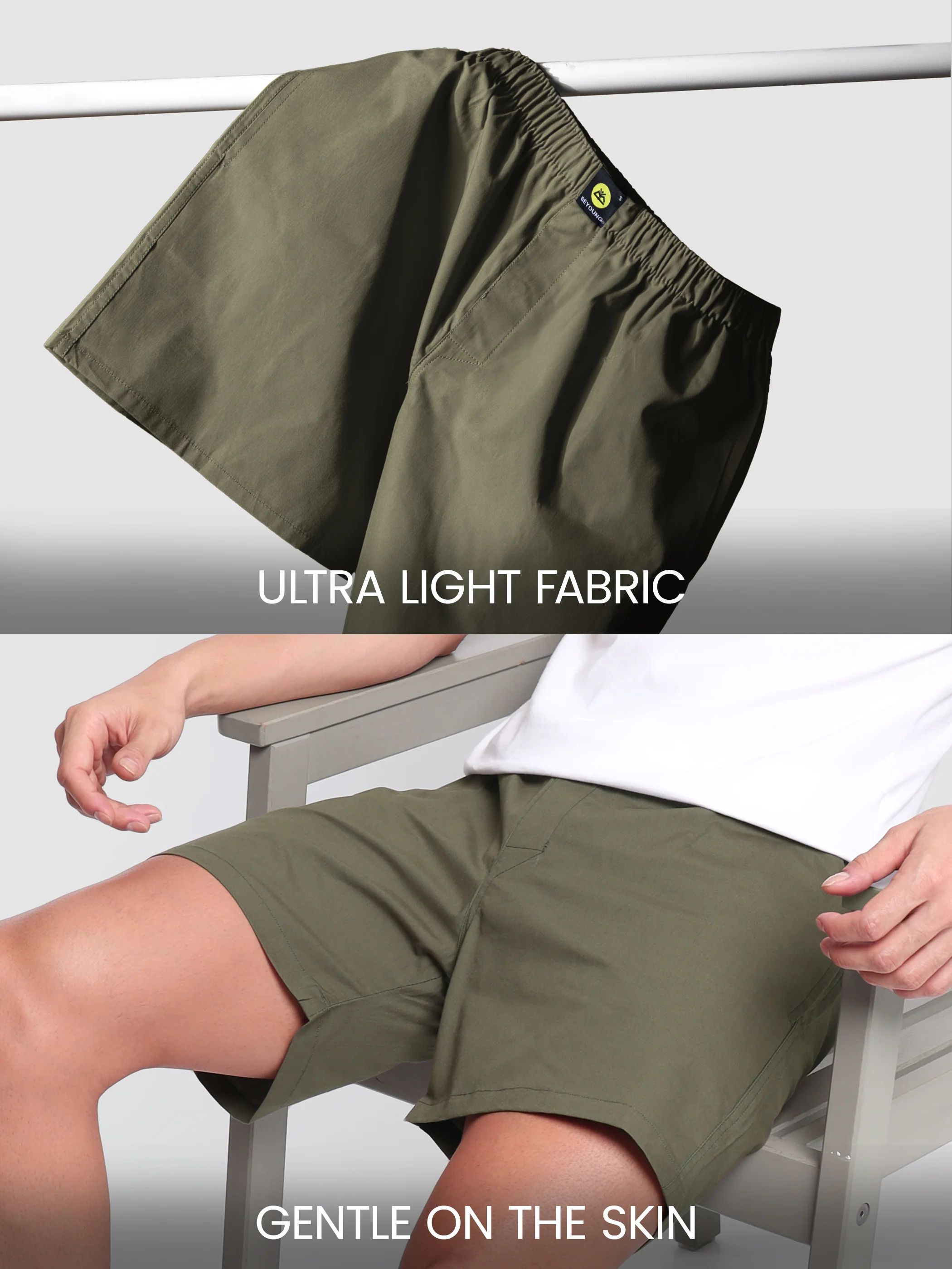 Plain Army Green Mens Boxer - Image 4