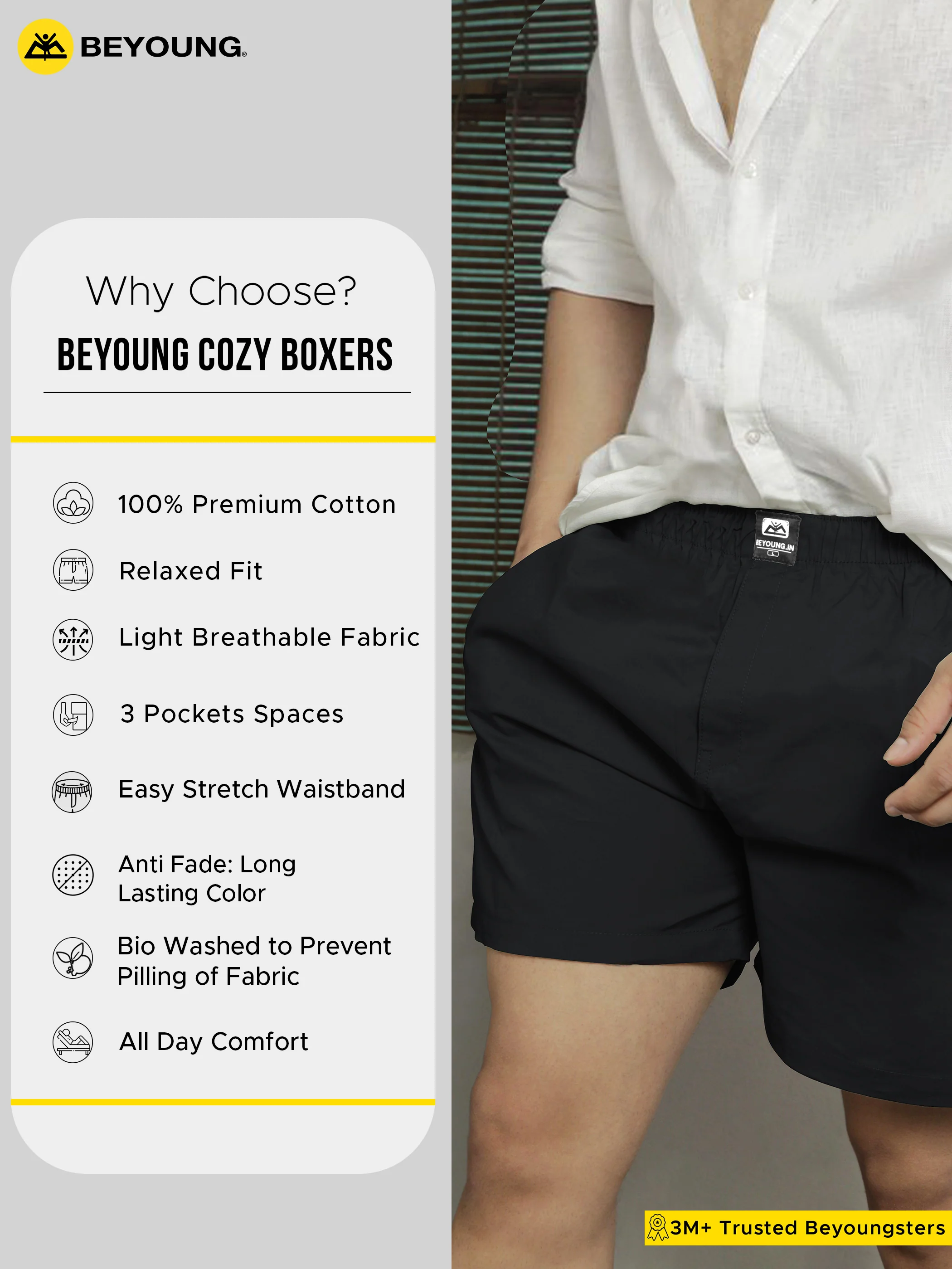 Plain Black Mens Boxer - Image 6