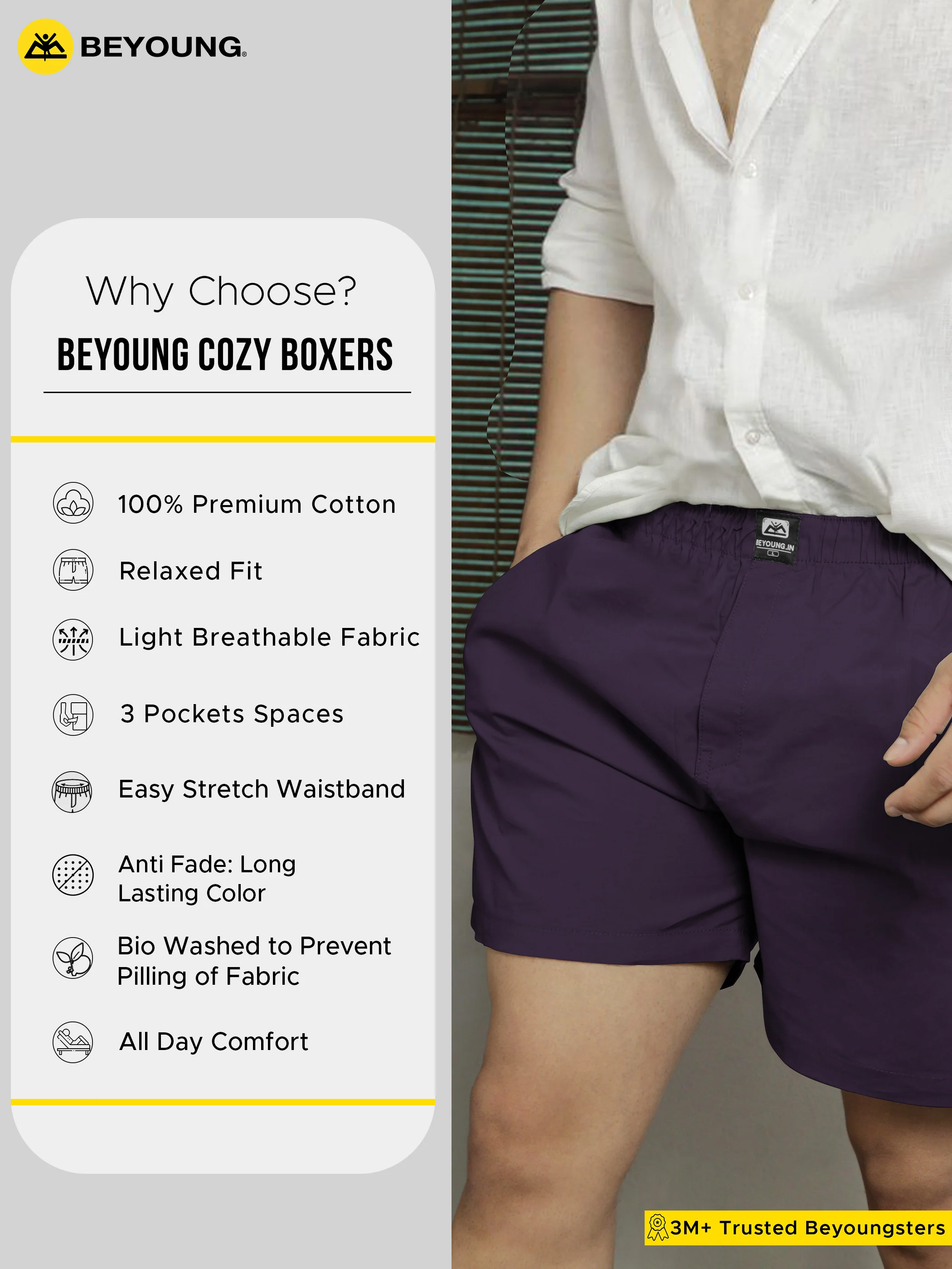 Plain Dark Violet Mens Boxer - Image 6
