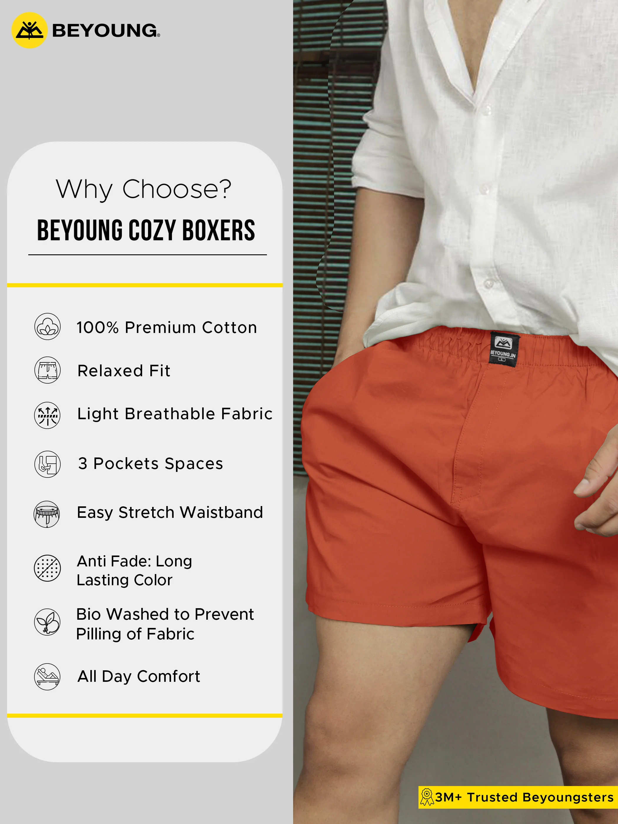 Plain Rust Orange Mens Boxer - Image 6