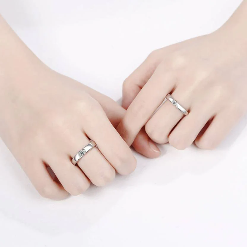 Platinum Plated Romantic Lover'S Adjustable Silver Plated Adjustable Broken Heart Metal Cubic Zirconia Couple Ring Set Metal Platinum Plated Ring - Image 5