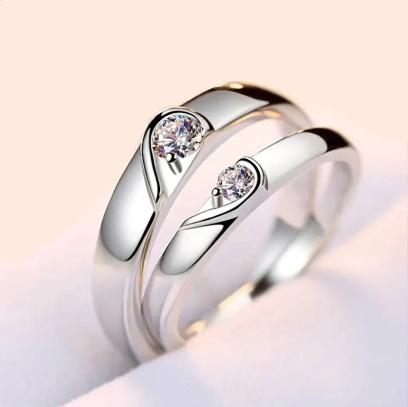 Platinum Plated Romantic Lover'S Adjustable Silver Plated Adjustable Broken Heart Metal Cubic Zirconia Couple Ring Set Metal Platinum Plated Ring - Image 8