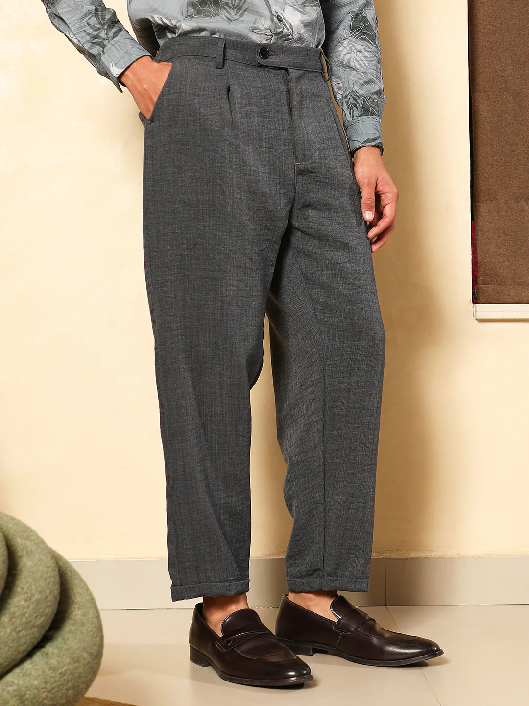 Pleated-Dobby Tailored Trousers - Image 3
