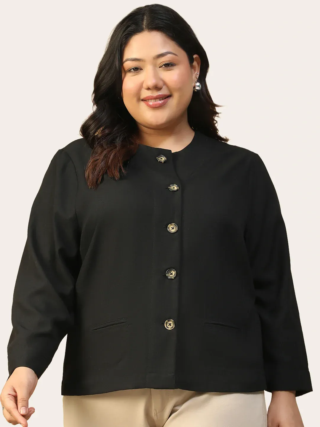 Plus Size Black Button-Down Women’s Top