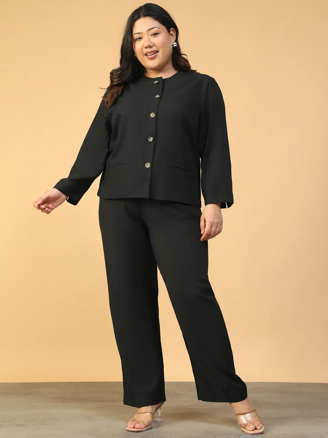 Plus Size Black Women Co-Ord Set with Button-Down Top - Image 8