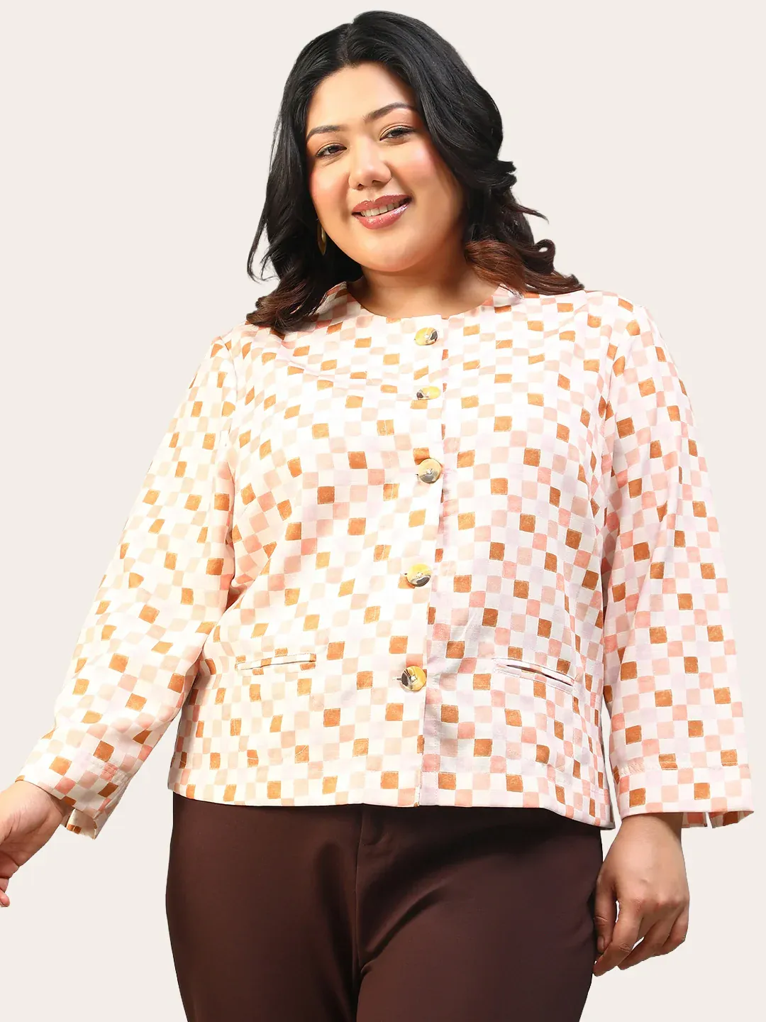 Plus Size Multicolor Check Women’s Top