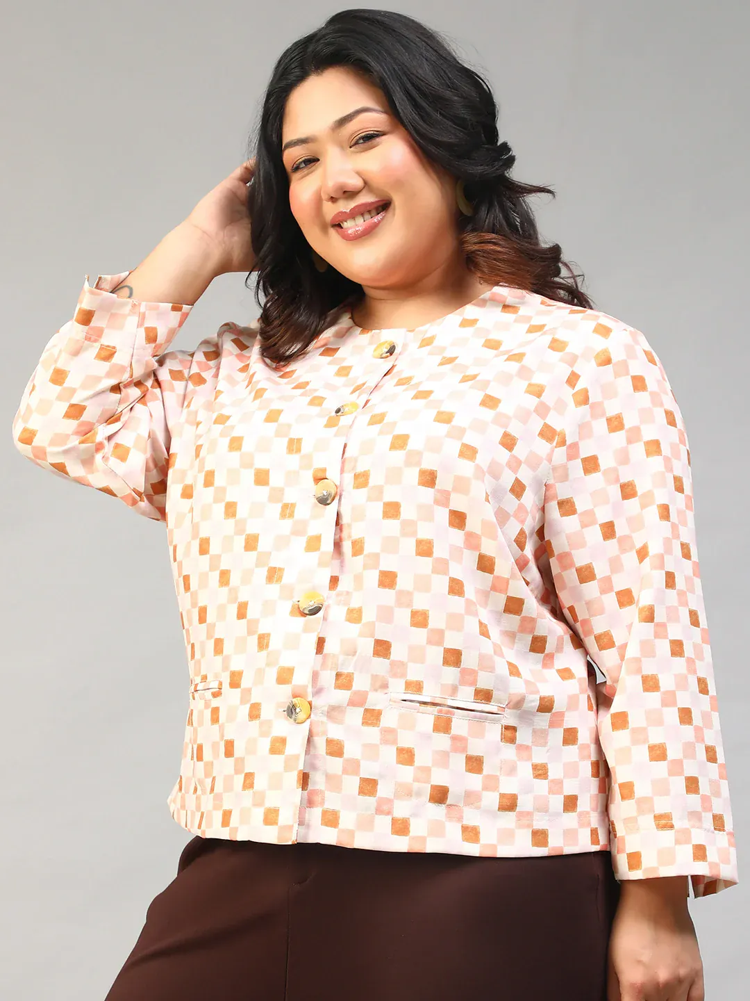 Plus Size Multicolor Check Women’s Top - Image 8
