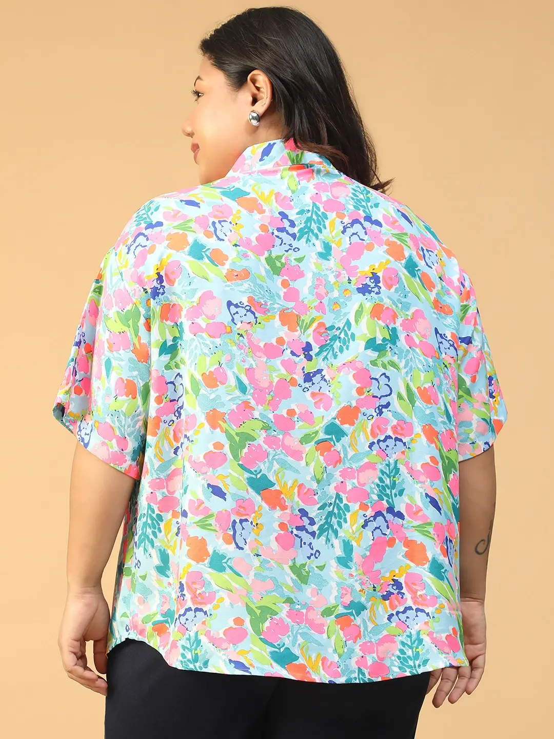 Plus Size Multicolor Floral Print Women’s Shirt - Image 3