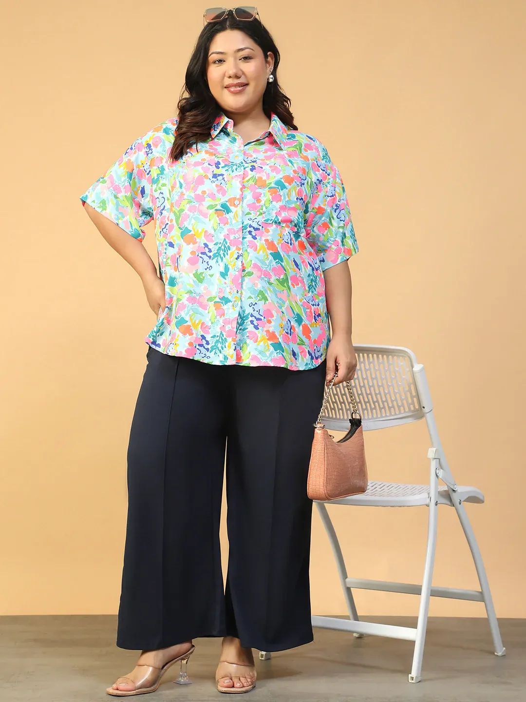 Plus Size Multicolor Floral Print Women’s Shirt - Image 7