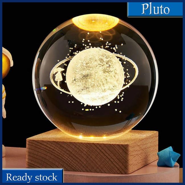 Pluto: 3D LED Crystal Ball Night Lamp with Holographic Engraving & USB-Powered Wooden Base for Home & Office Décor - Image 5