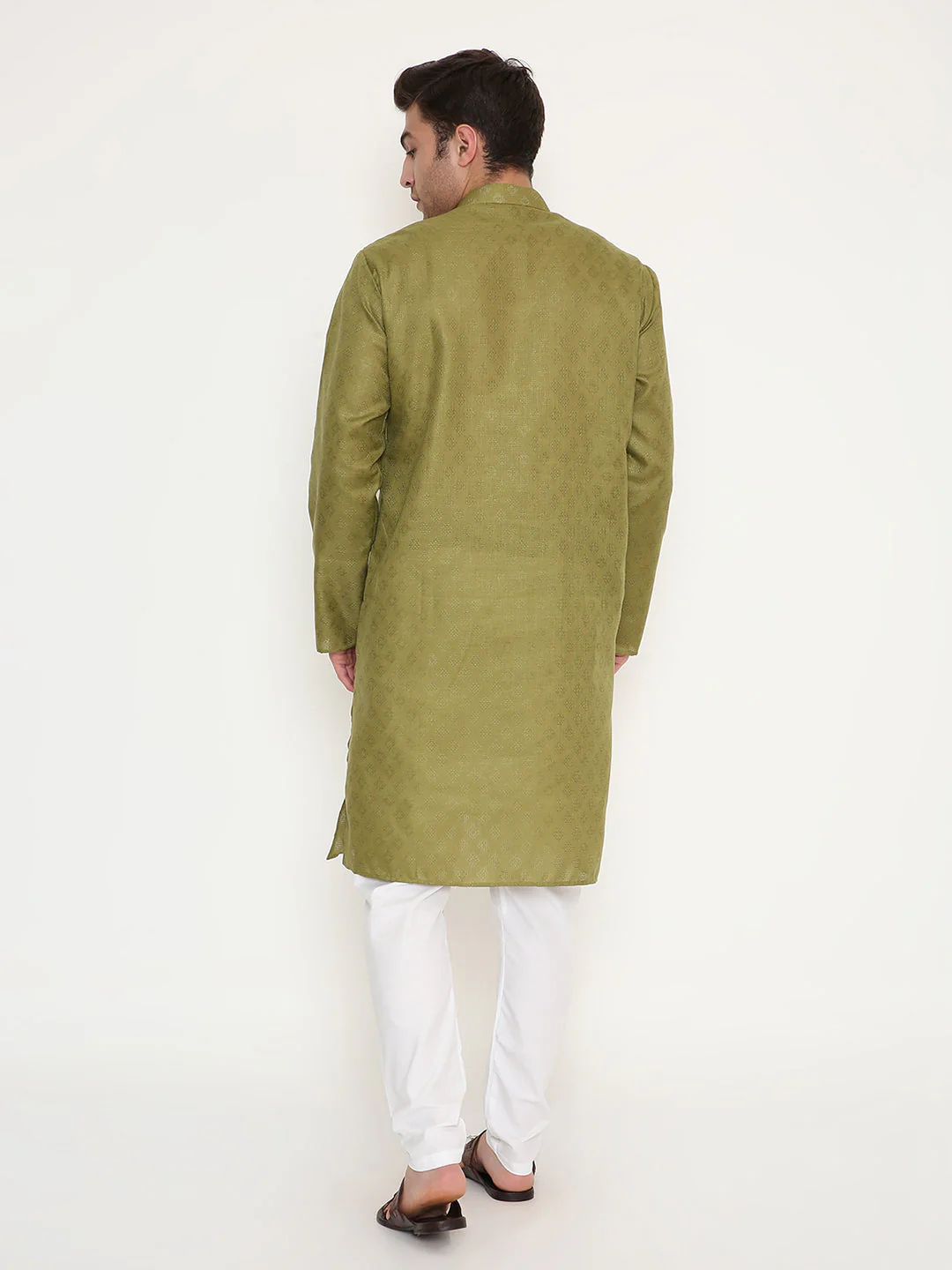 Poly Viscose Regular Fit Kurta in Olive Green - Image 3