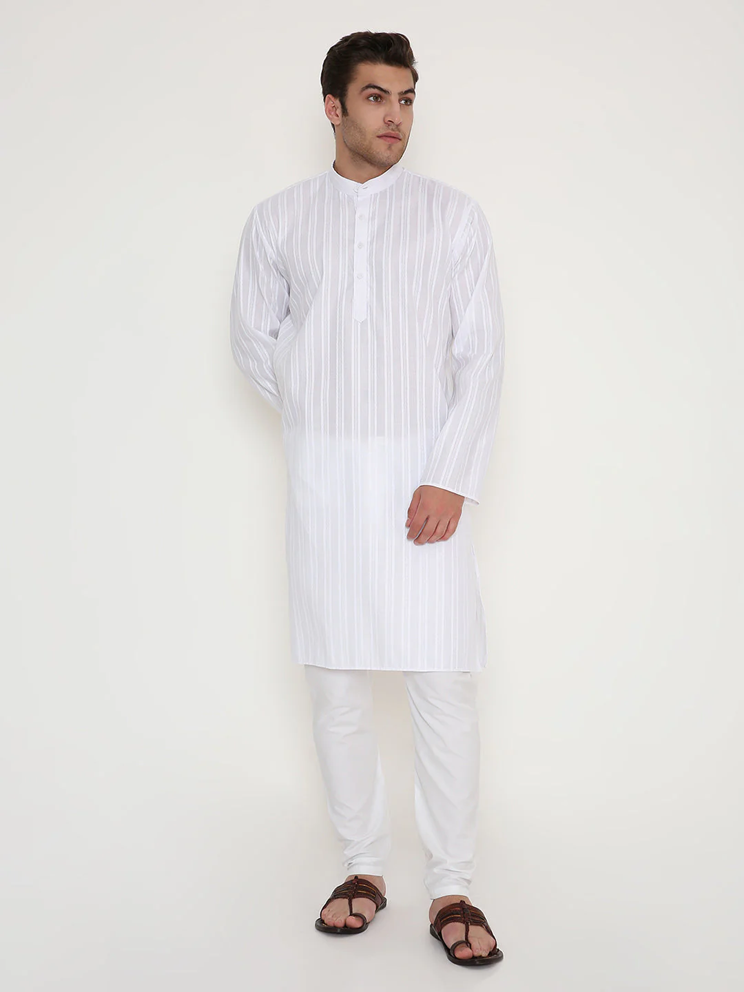 Poly Viscose Regular Fit Self Design Kurta in White