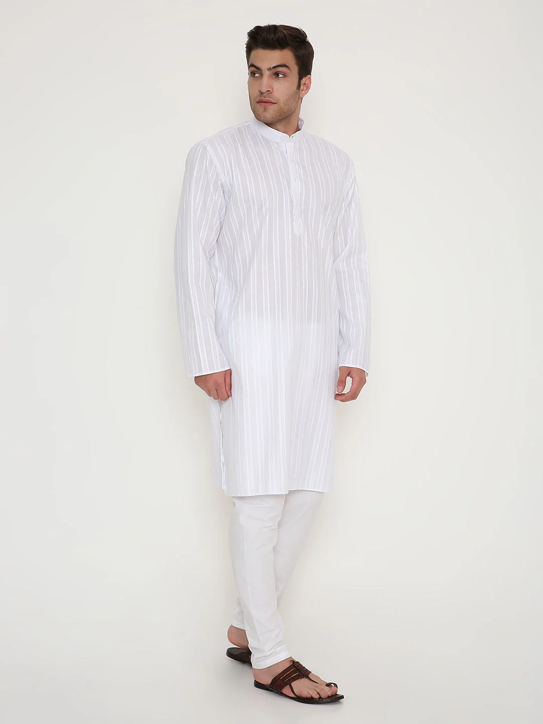 Poly Viscose Regular Fit Self Design Kurta in White - Image 4