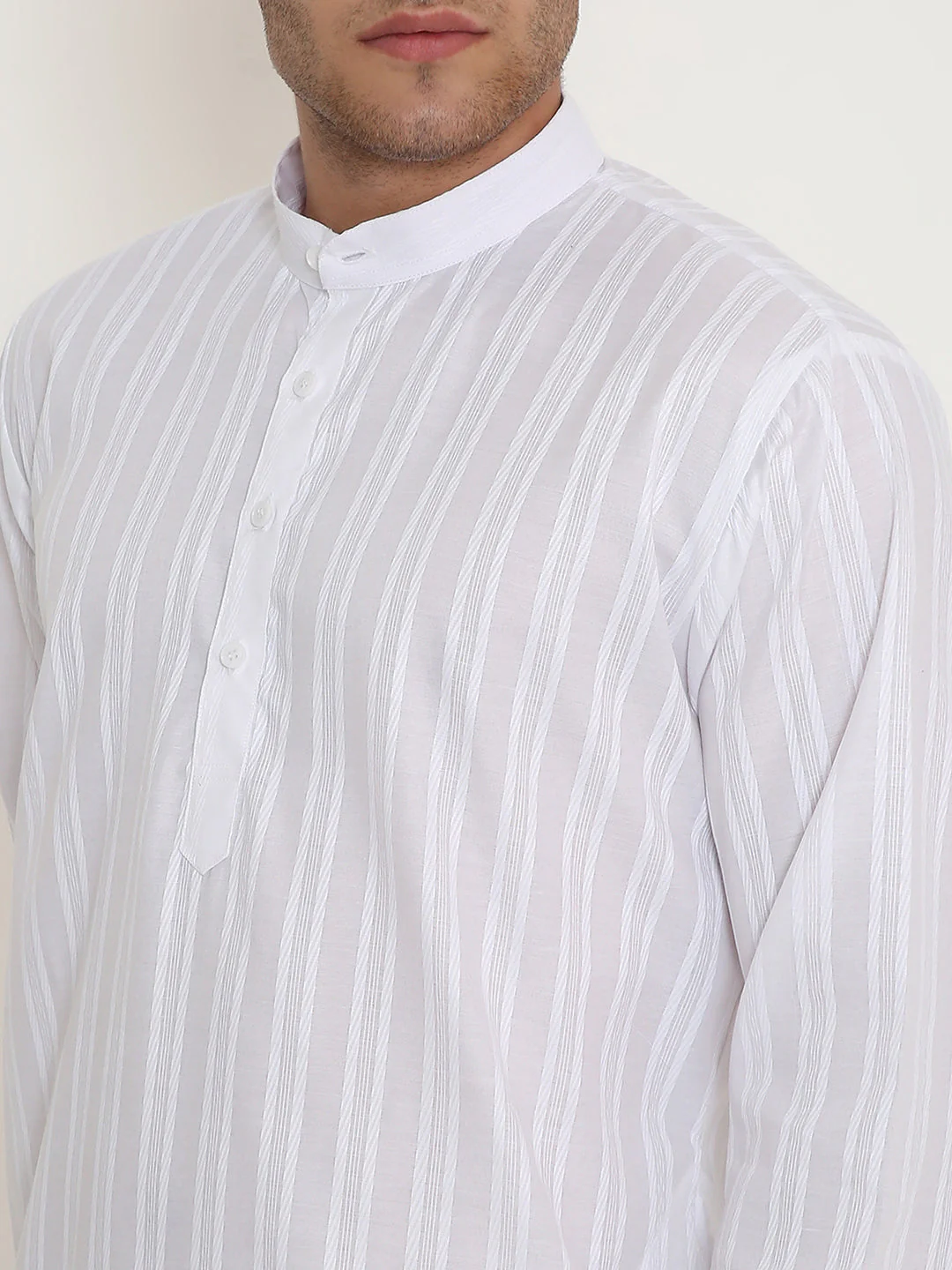 Poly Viscose Regular Fit Self Design Kurta in White - Image 5
