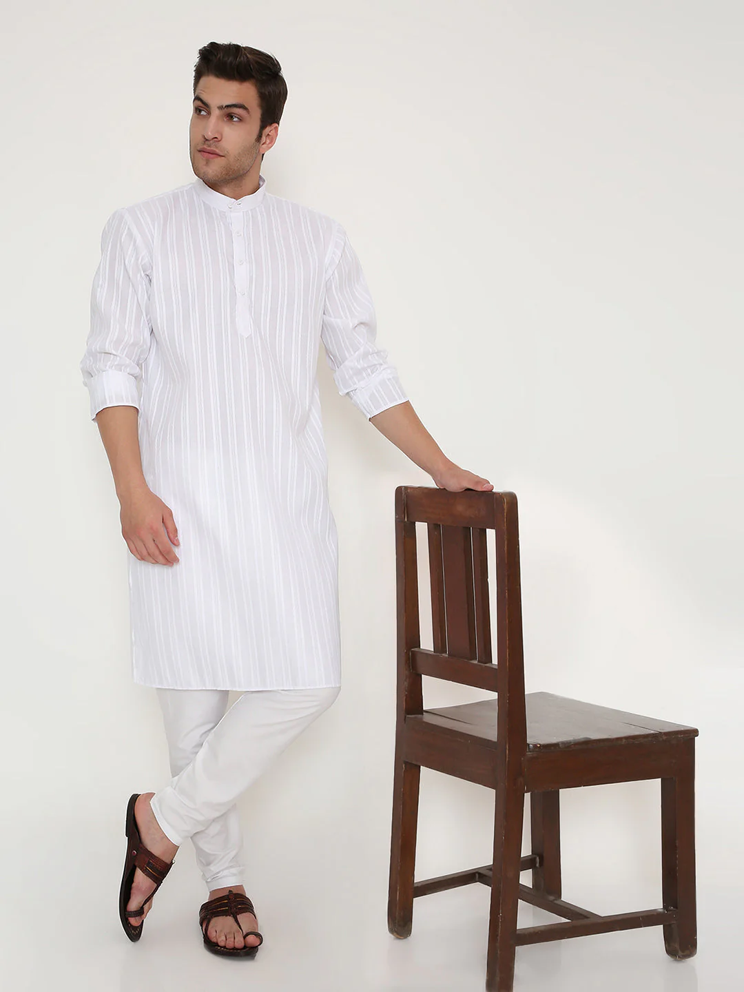 Poly Viscose Regular Fit Self Design Kurta in White - Image 6