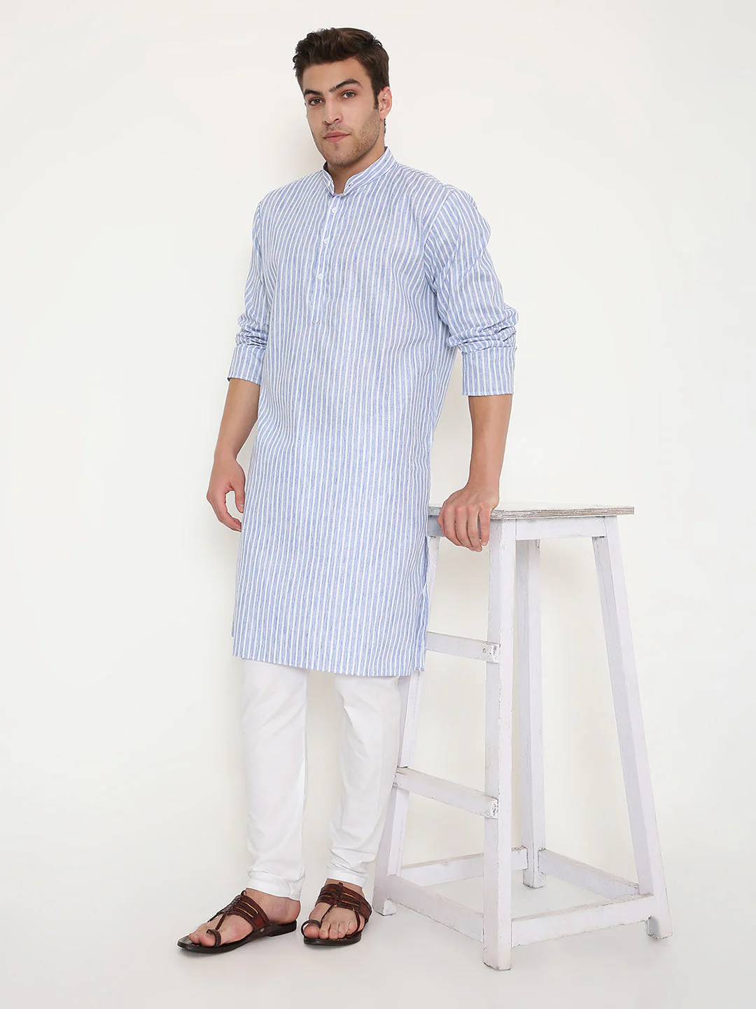 Poly Viscose Regular Fit Striped Kurta in Dark Blue - Image 17