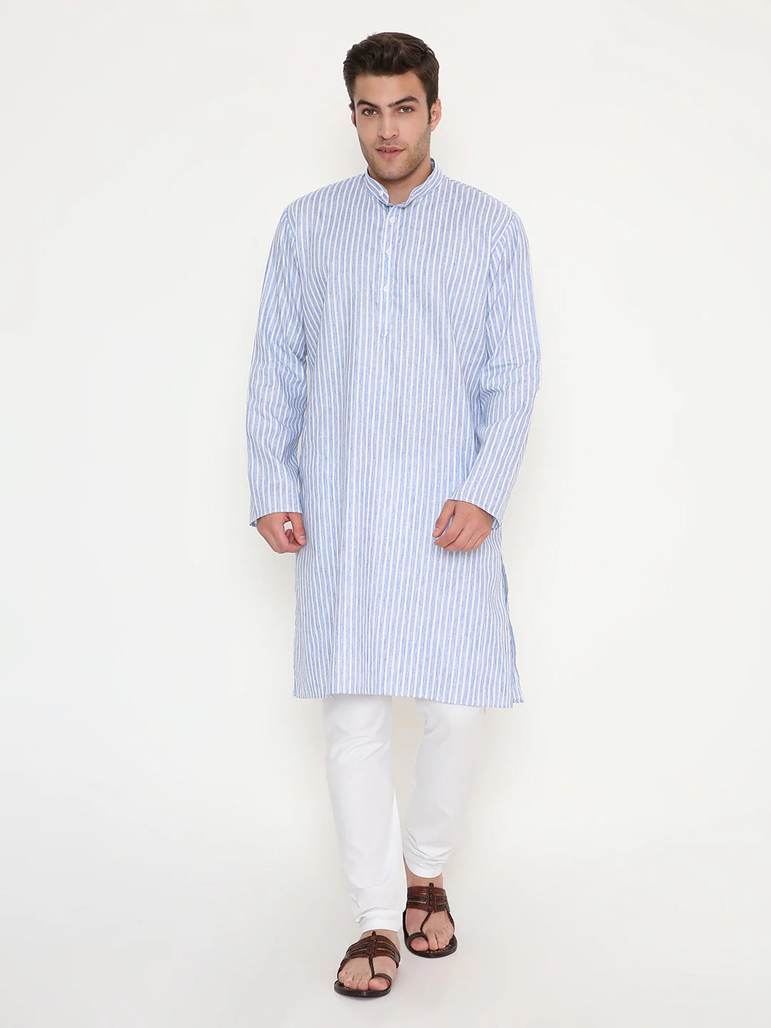 Poly Viscose Regular Fit Striped Kurta in Dark Blue - Image 5