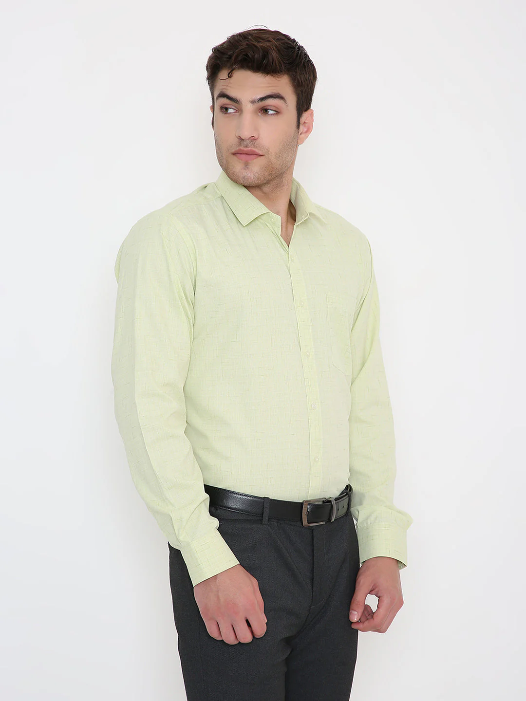 Poly Viscose Self Design Slim Fit Shirt in Mint - Image 4