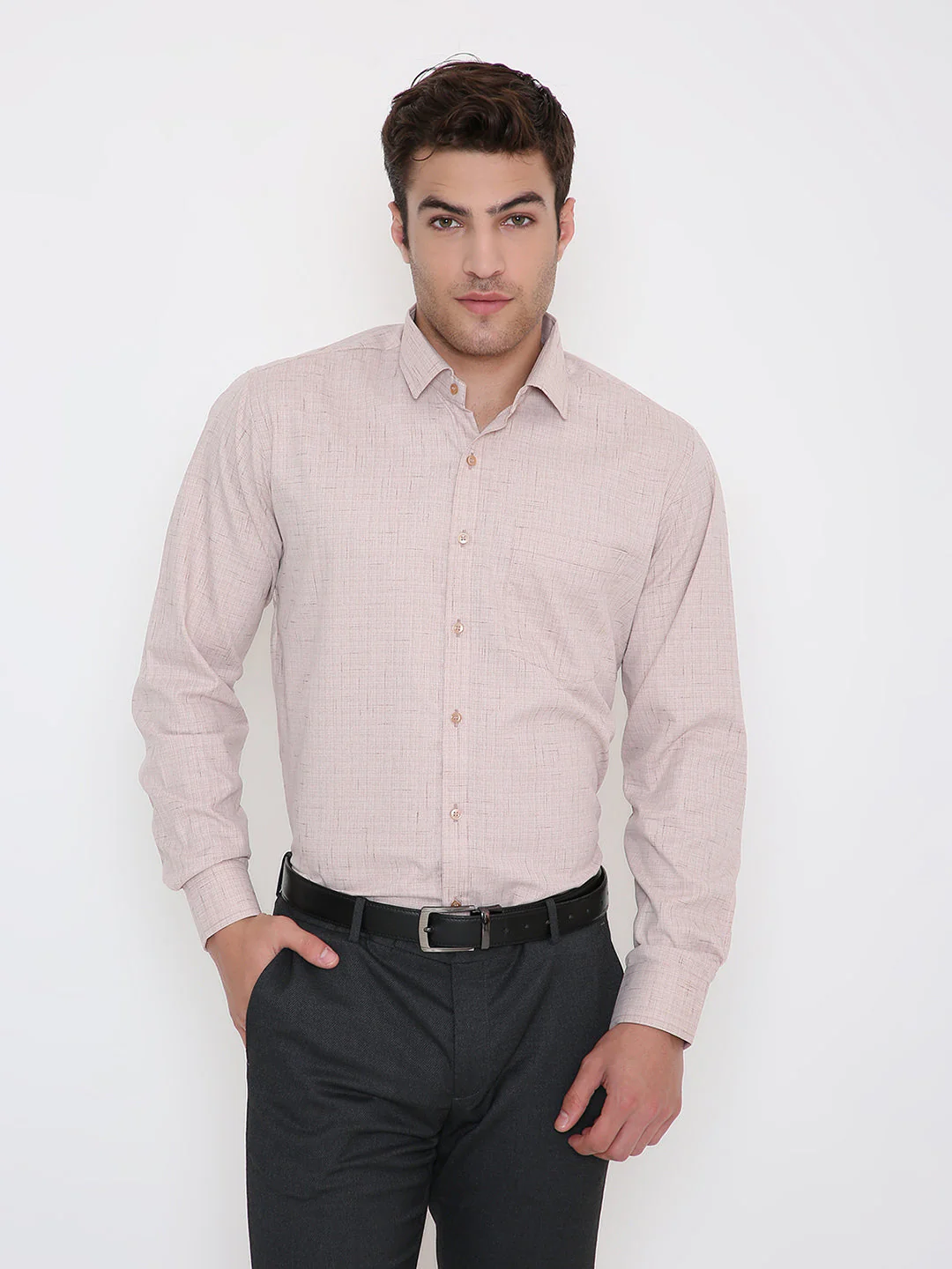 Poly Viscose Self Design Slim Fit Shirt in Onion Pink