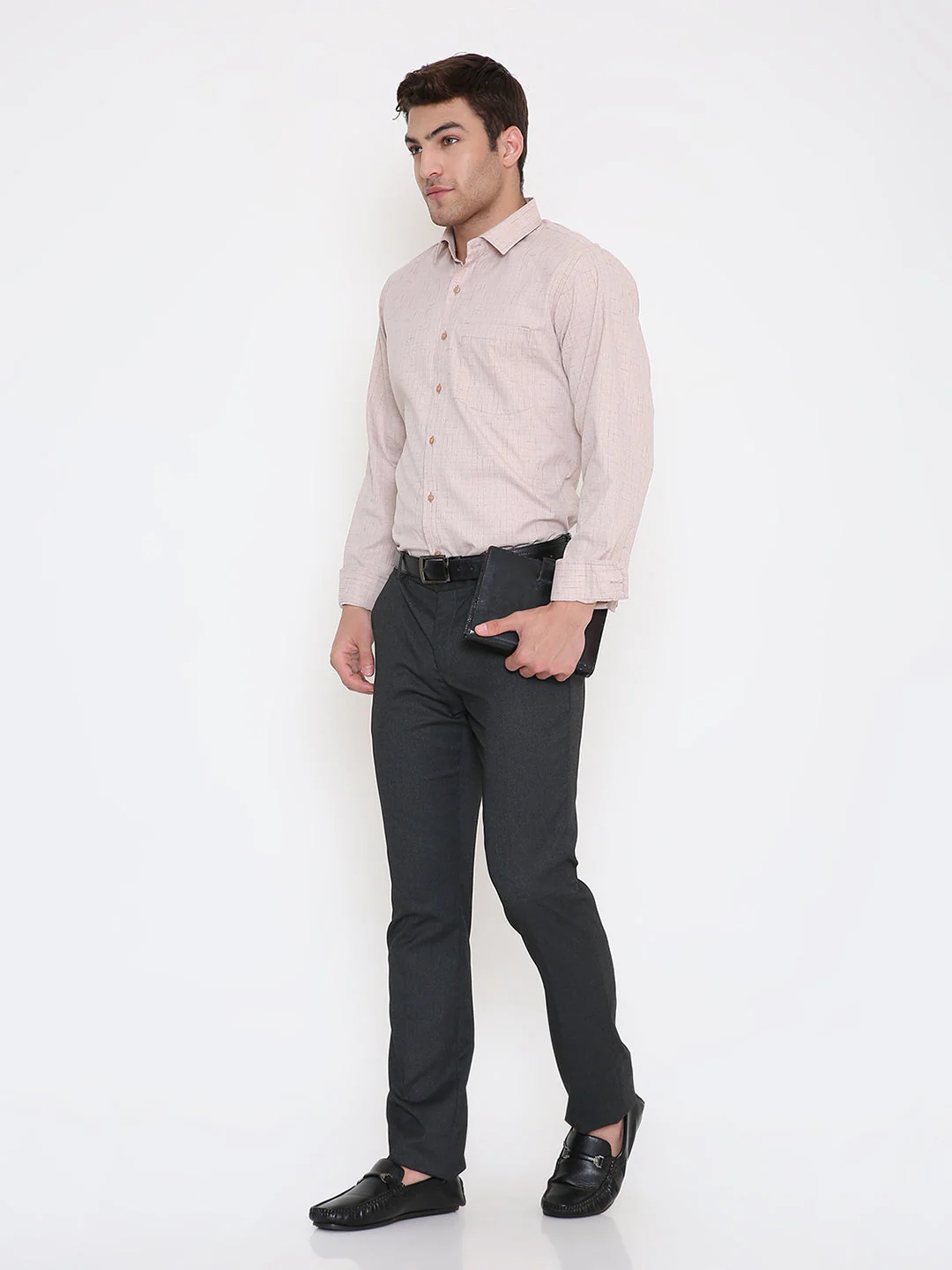 Poly Viscose Self Design Slim Fit Shirt in Onion Pink - Image 6