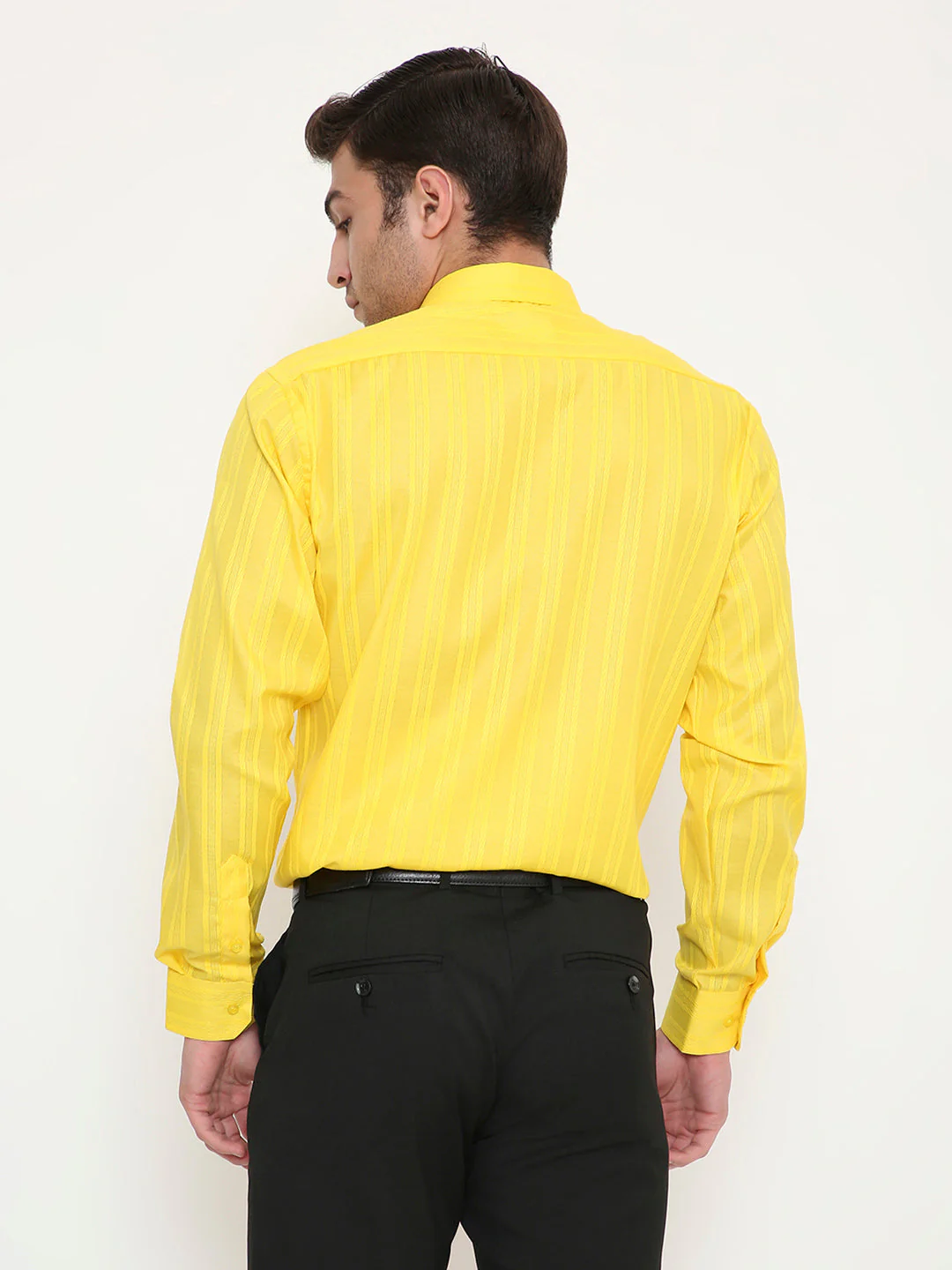 Poly Viscose Self Design Slim Fit Shirt in Yellow - Image 2