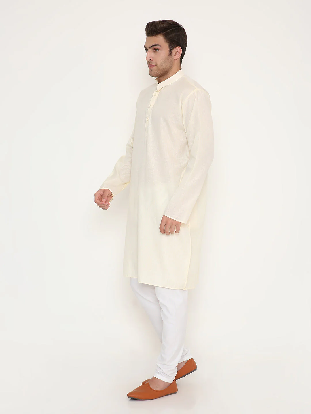 Poly Viscose Shiny Kurta in Beige - Image 3