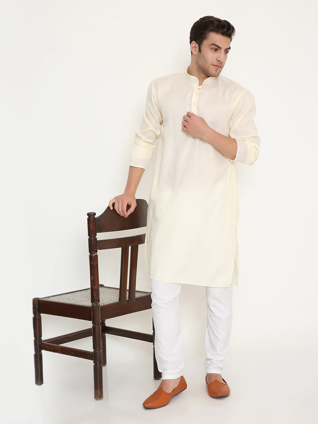 Poly Viscose Shiny Kurta in Beige - Image 4