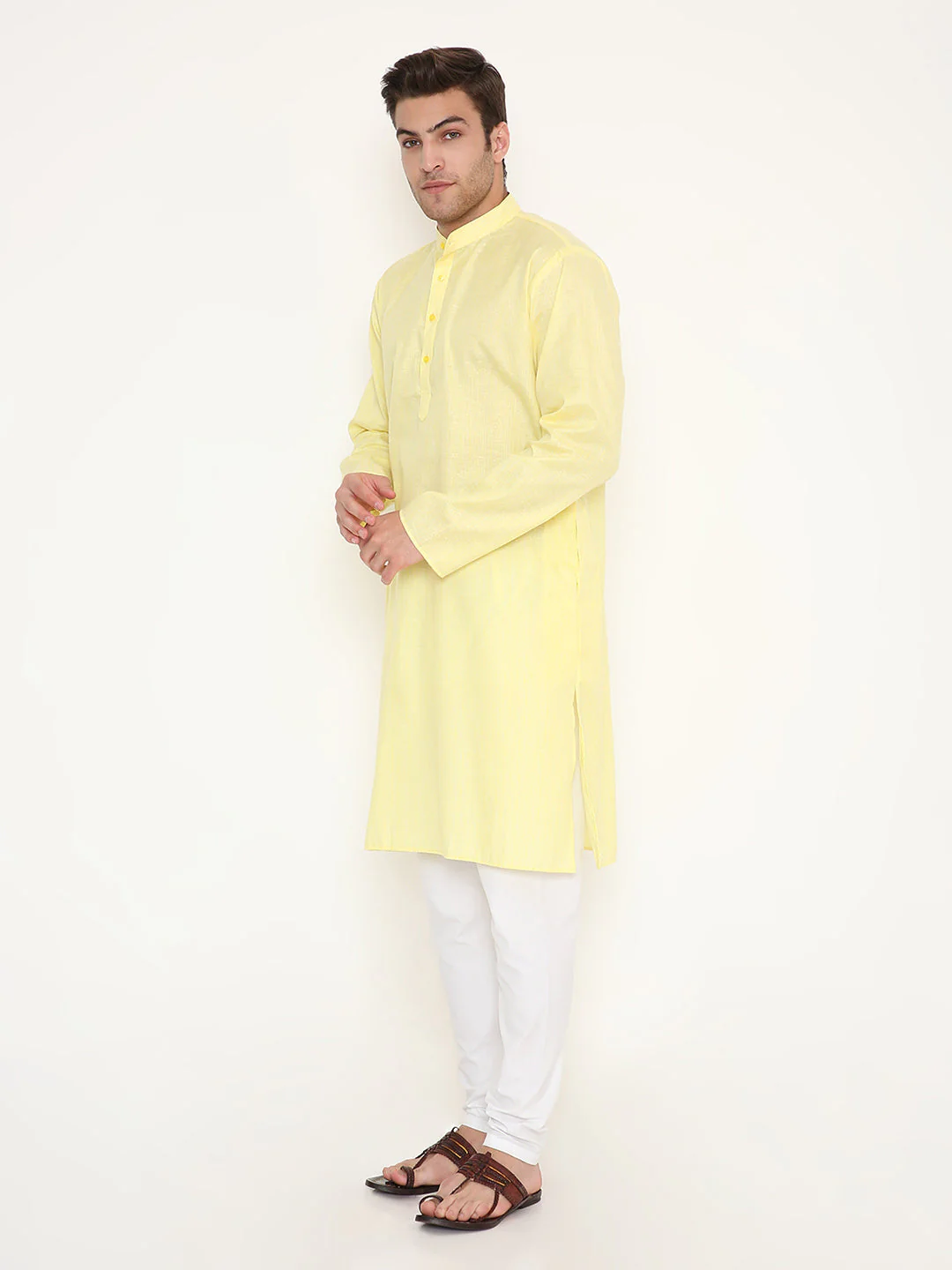 Poly Viscose Shiny Kurta in Yellow - Image 5